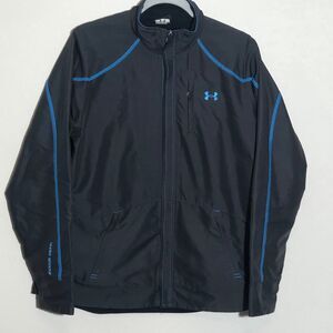 Under Armor Jacket Boys Medium Dark Gray w/ Blue Trim Fully Lined  3‎ pockets